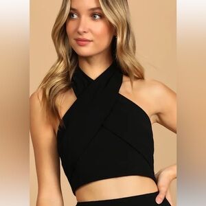 Lulu's Black Halter Crop Top